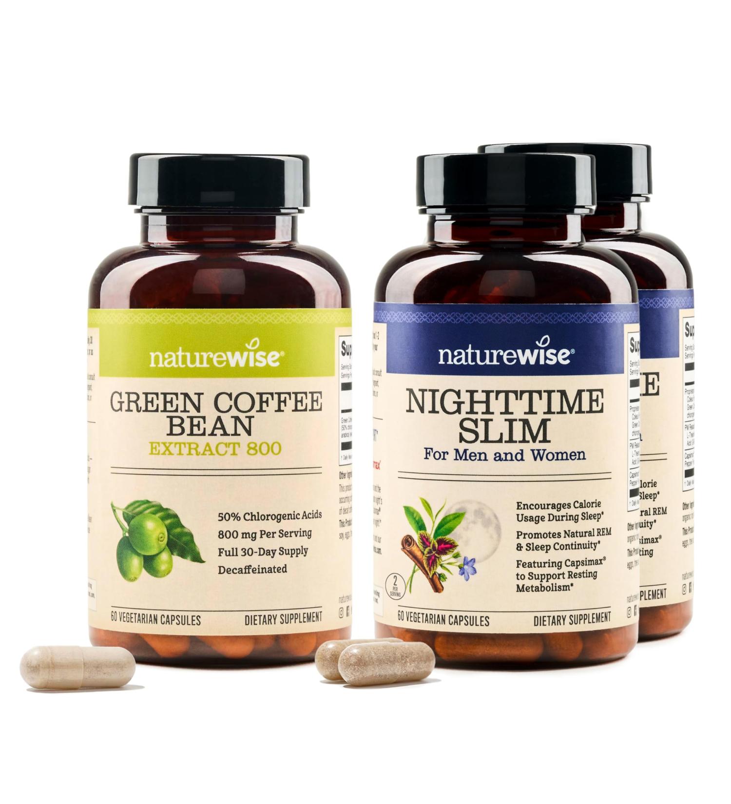 NatureWise 1 Green Coffee Bean Extract - Vegan Non-GMO - 60 Capsules 30-Day Supply + (Pack of 2) NighttimeSlim- Cayenne Green Coffee Bean GABA - 60 Capsules 30-Day Supply  - Buy Online on GoSupps.com