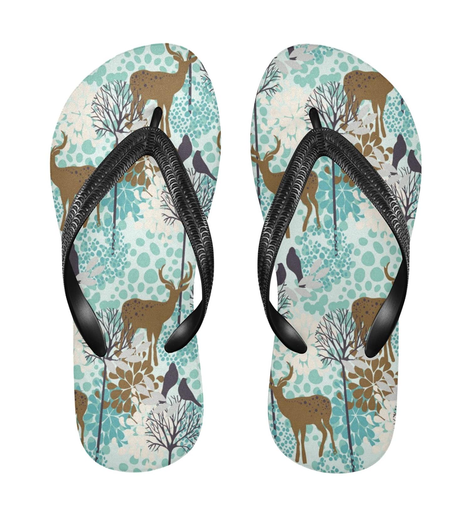 Mnsruu Winter Animal Deer Tree Snow Flip Flops | XL Sandals & Slippers for Men & Women - Perfect for Home Hotel Spa and Travel - Buy Online on GoSupps.com
