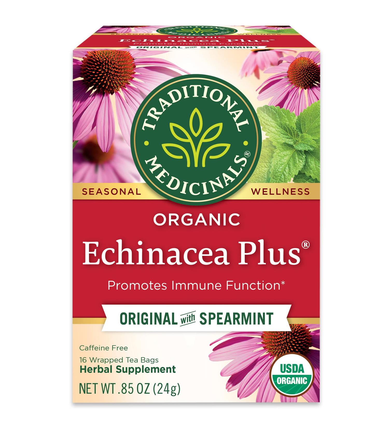 Organic Echinacea Plus Tea - Caffeine Free, 16 Wrapped Bags | Traditional Medicinals - Buy Online on GoSupps.com