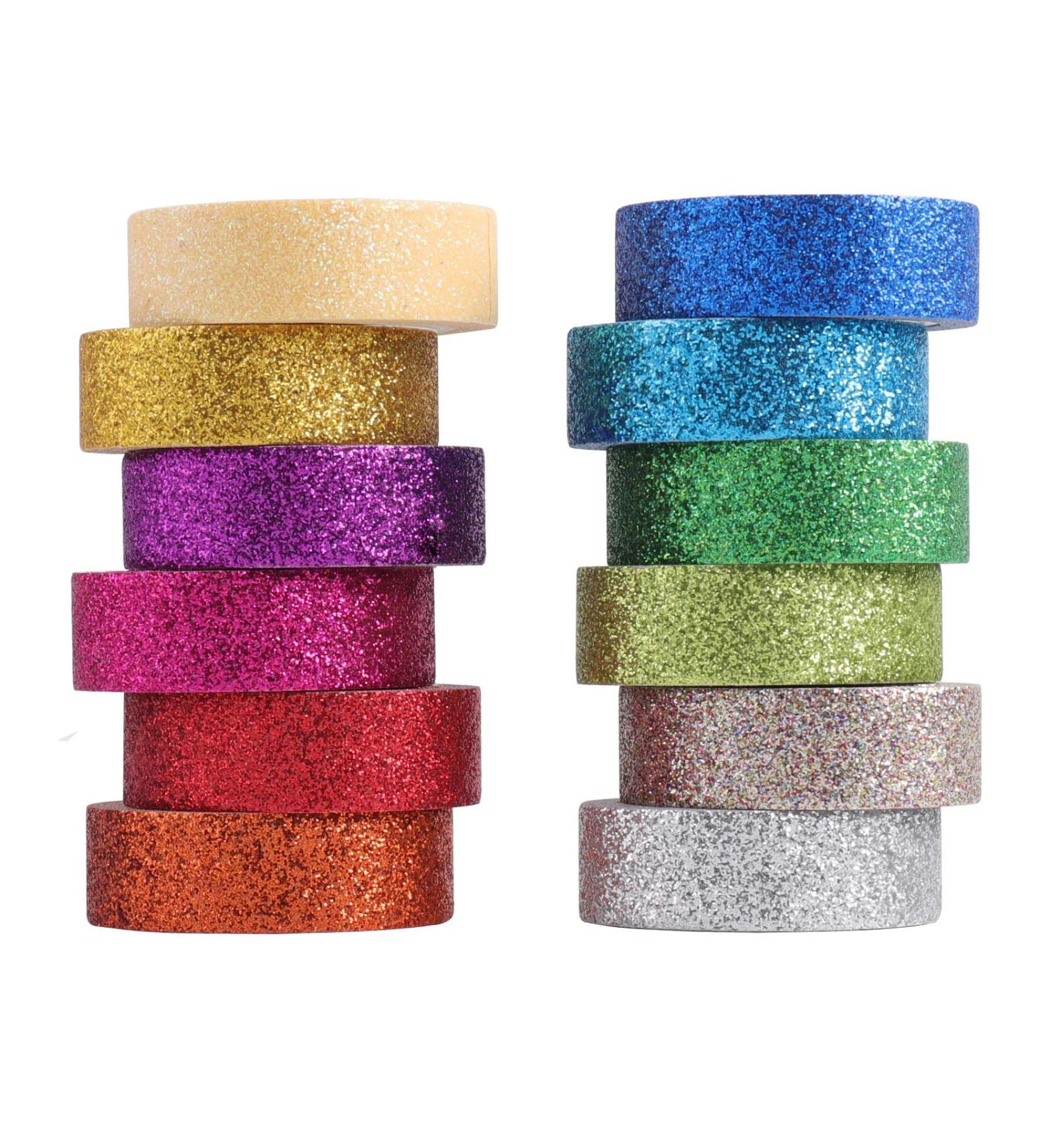 DIY Glitter Washi Tape Set - 12 Rolls Sparkle Decorative Masking Tape for Art & Crafts (Dark) - Buy Online on GoSupps.com