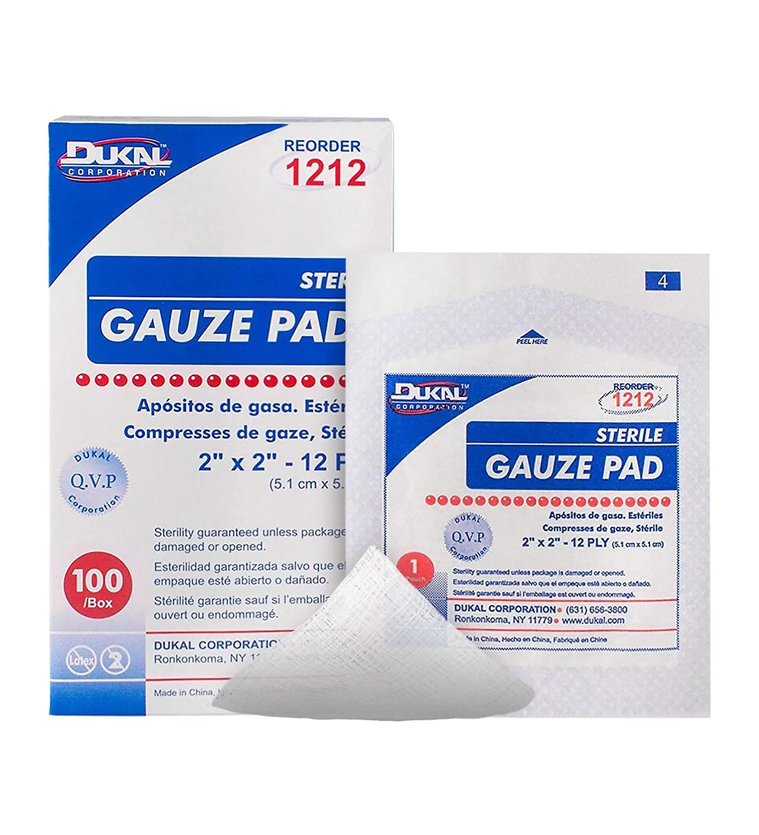 Dukal Woven Gauze Pads 2x2 - Pack of 100, 12-Ply Sterile Cotton Sponges for Wound Care - 100% Cotton, Disposable and Absorbent - Buy Online on GoSupps.com