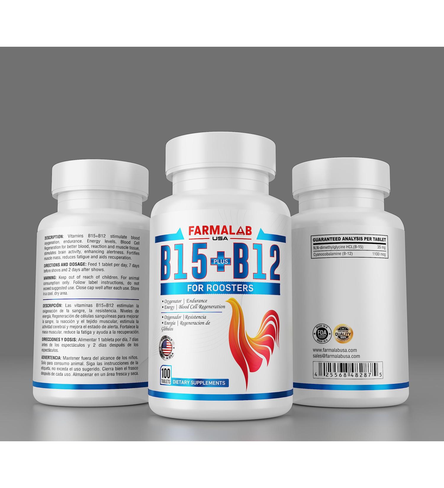 Farmalab B-12 and B-15 for Roosters - 100 Tablets | Essential Supplements for Poultry Health - Buy Online on GoSupps.com