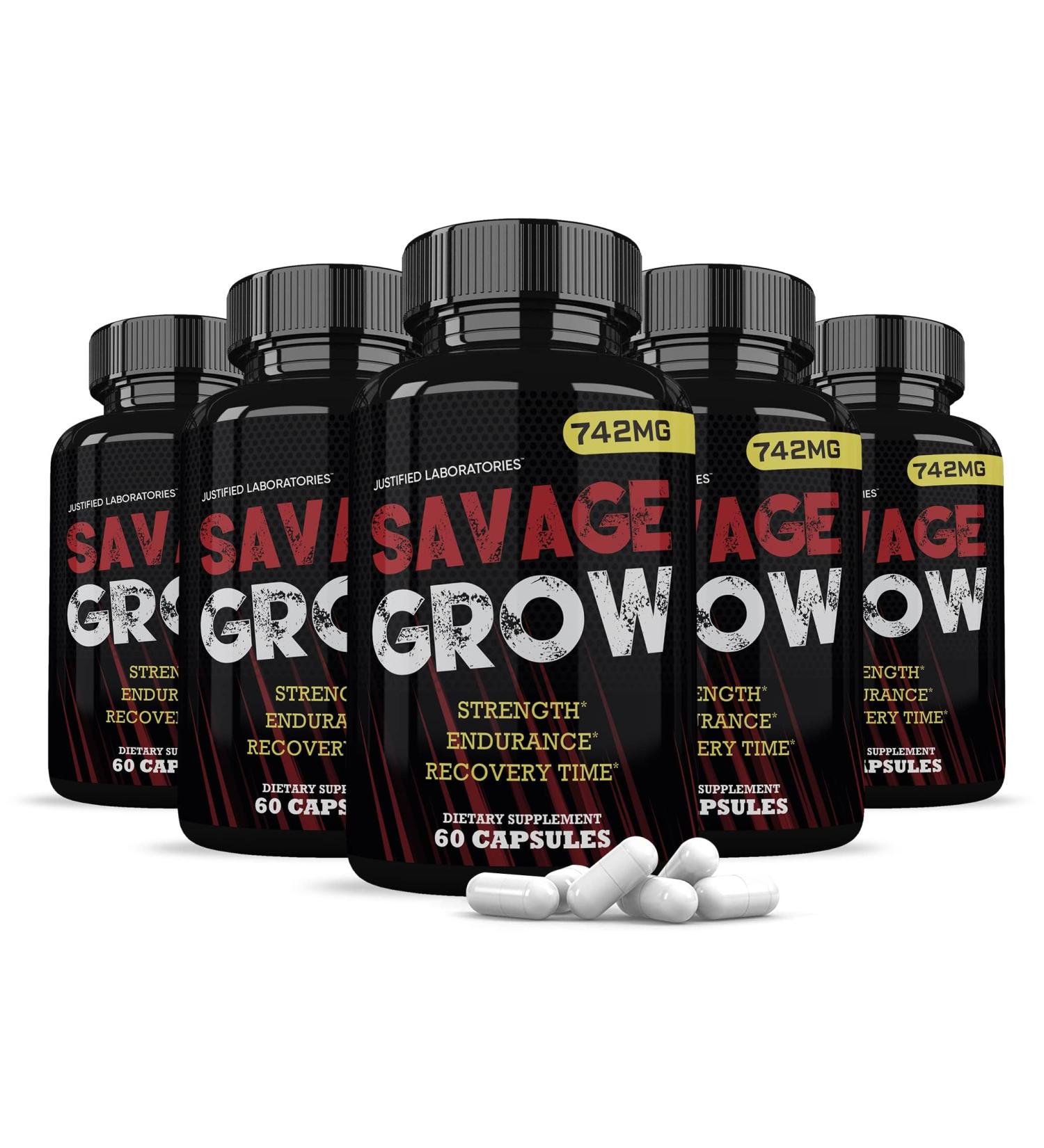 Justified Laboratories (5 Pack Savage Grow 742MG All Natural Advanced Men's Health Formula 300 Capsules - Buy Online on GoSupps.com