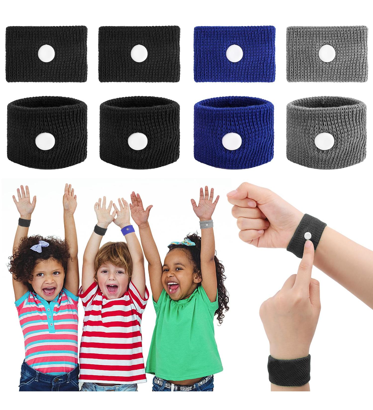 Acupressure Bracelet for Nausea Relief - 4 Pairs of Sea Bands for Adults & Kids | Seasickness Travel Flying - Black Blue Gray - Buy Online on GoSupps.com