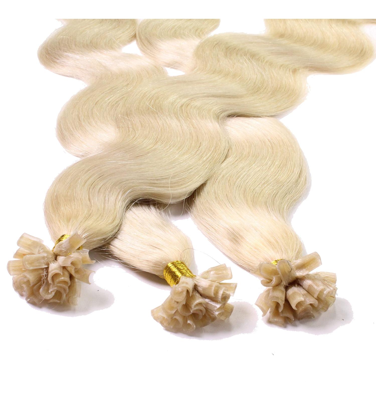 Hair2Heart Real Hair Extensions - Wavy Bondings 100 Strands 0.5g 50cm - Light Blonde #60 - Buy Online on GoSupps.com