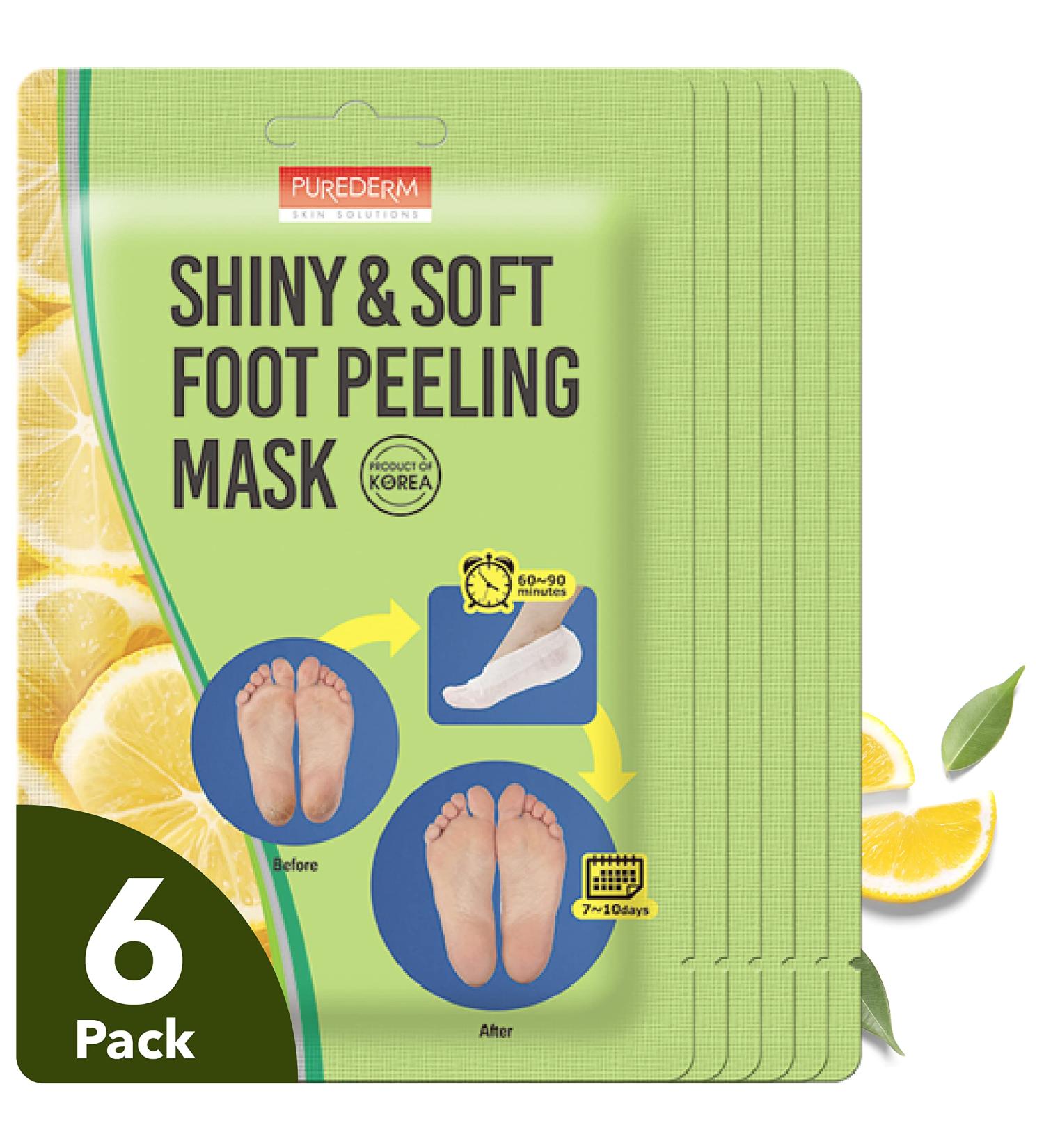 PURDERM Shiny & Soft Foot Peeling Mask (6 Pack) - Exfoliating Treatment for Cracked, Dry, Callused Feet - Removes Dead Skin & Reveals Baby Soft, Smooth Skin - Lemon & Natural Botanical Extracts - Buy Online on GoSupps.com