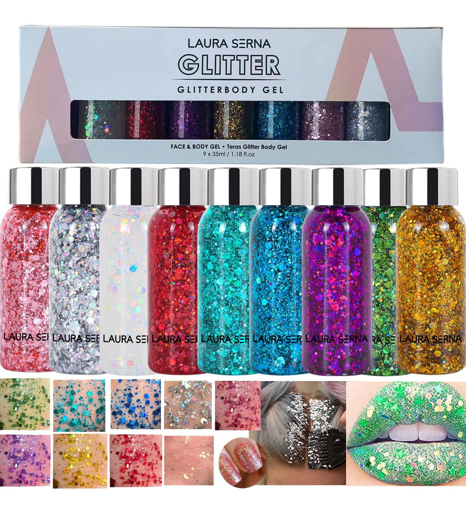 9 Pack Body Glitter Gel - Mermaid Sequin Chunky Glitter for Festival & Birthday Makeup - Buy Online on GoSupps.com