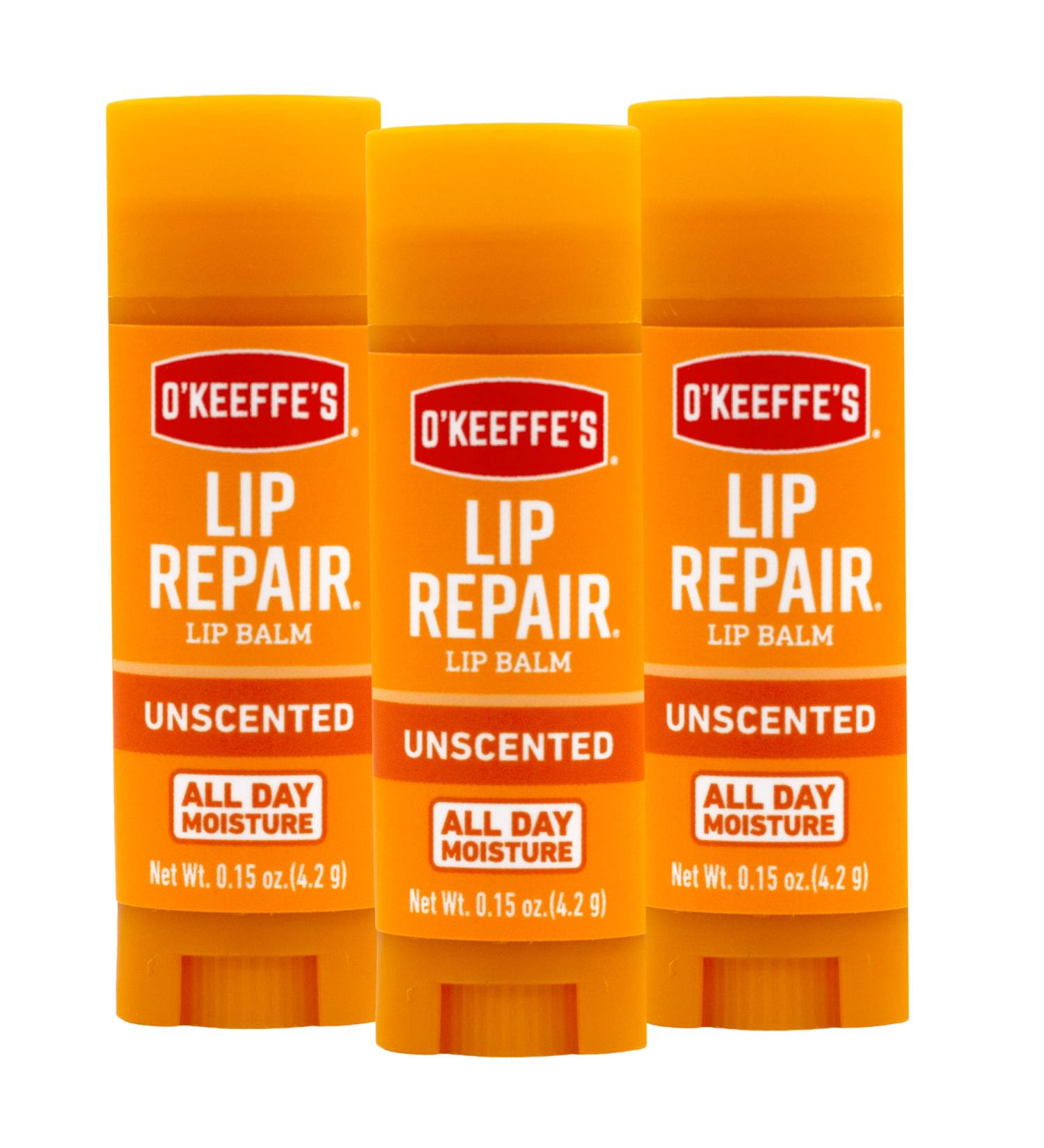 O'Keeffe's Unscented Lip Repair Balm for Dry Cracked Lips - Pack of 3, 0.15 Ounce Sticks - Buy Online on GoSupps.com
