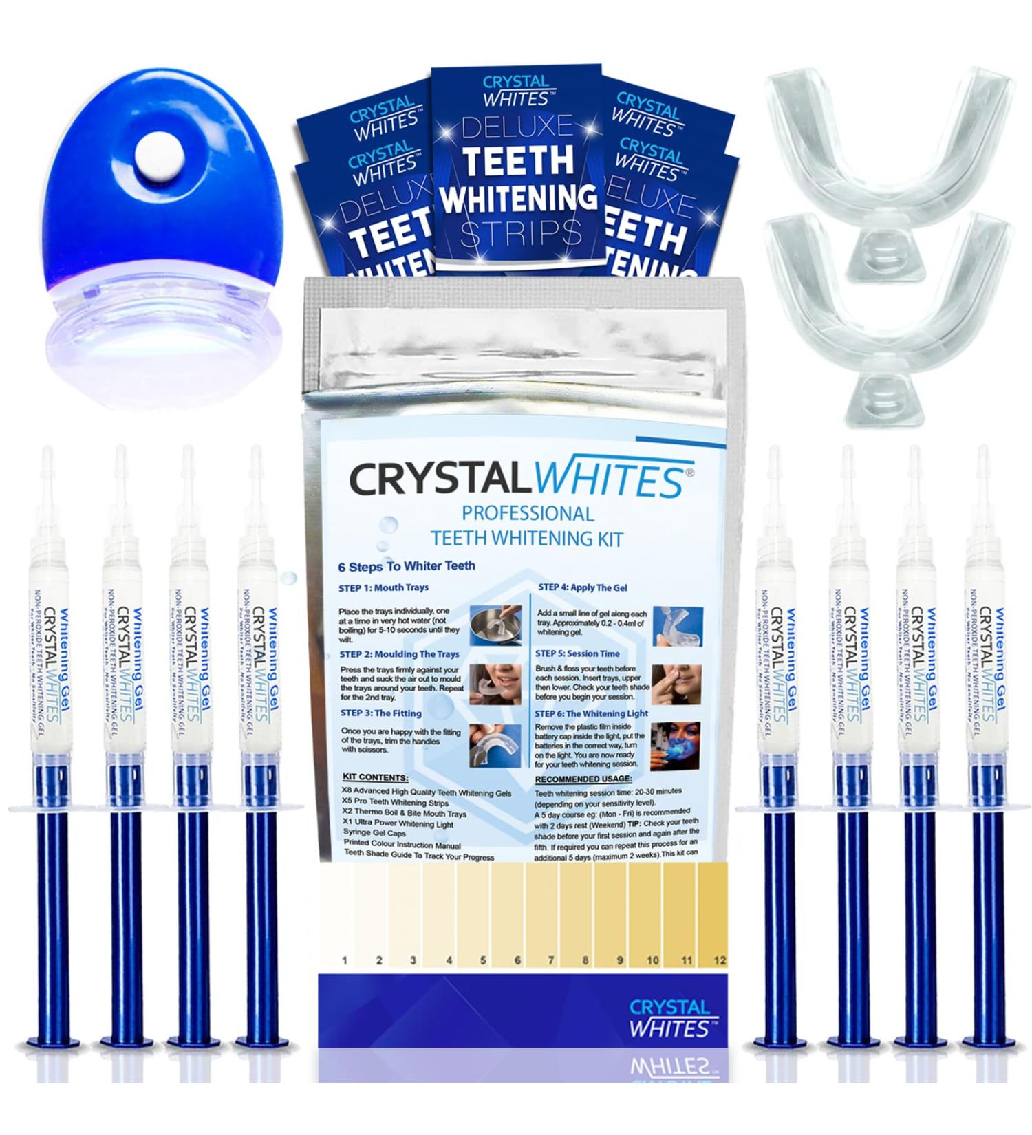 Teeth Whitening Kit + Blue Light Whitening | X8 Gels & 5 Professional Whitening Strips - 45+ Whitening Sessions - Safe for Teeth & Gums with - Buy Online on GoSupps.com
