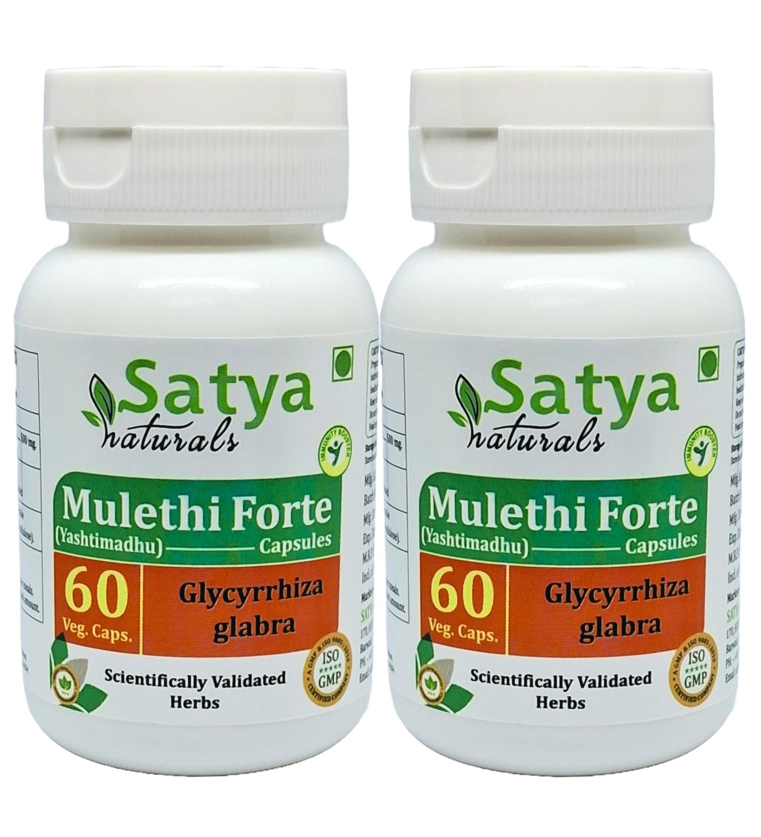 Mulethi Forte Capsules 500 mg. 60 Veg. Capsule | Yasthimadhu (Glycyrrhiza Glabra) Extract Capsules for Men and women | Ayurvedic Herbal Supplement/Remedies | 10:1 Forte (2 Bottles of 60 Capsules) 120 Count (Pack of 1) - Buy Online on GoSupps.com