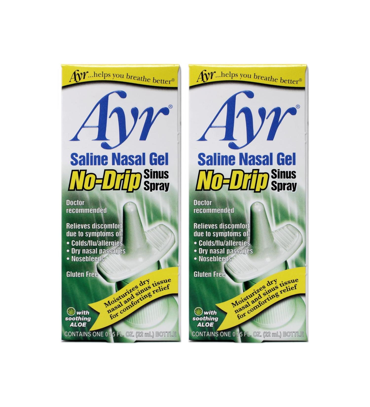 Ayr Saline Nasal Gel No-drip Sinus Spray with Soothing Aloe Vera 0.75 Fl Oz Spray Bottle (Pack of 2) - Buy Online on GoSupps.com