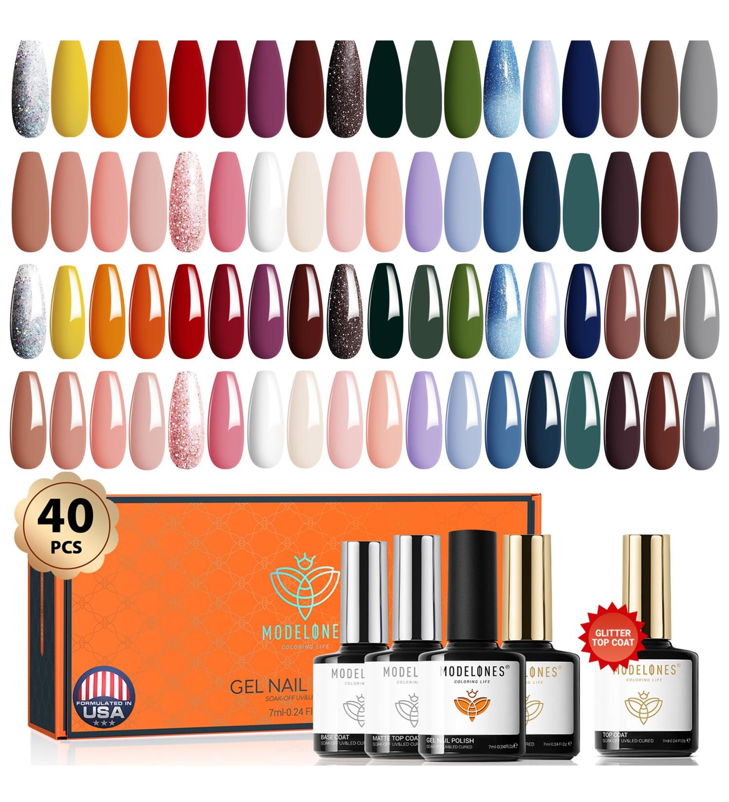 Modelones Gel Nail Polish 36 Colors Christmas Nude Brown Gel Polish with Glossy & Matte Top Coat Base Coat Starter Kit Soak Off U V Gel Nail Kit Nail Art Starter Kit Beauty Gifts Set Box - Buy Online on GoSupps.com