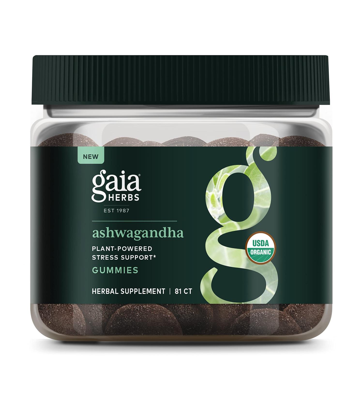 Gaia Herbs Organic Ashwagandha Gummies - Stress Support - Cinnamon & Ginger - 81 Count - Gluten Free & Vegan - Buy Online on GoSupps.com