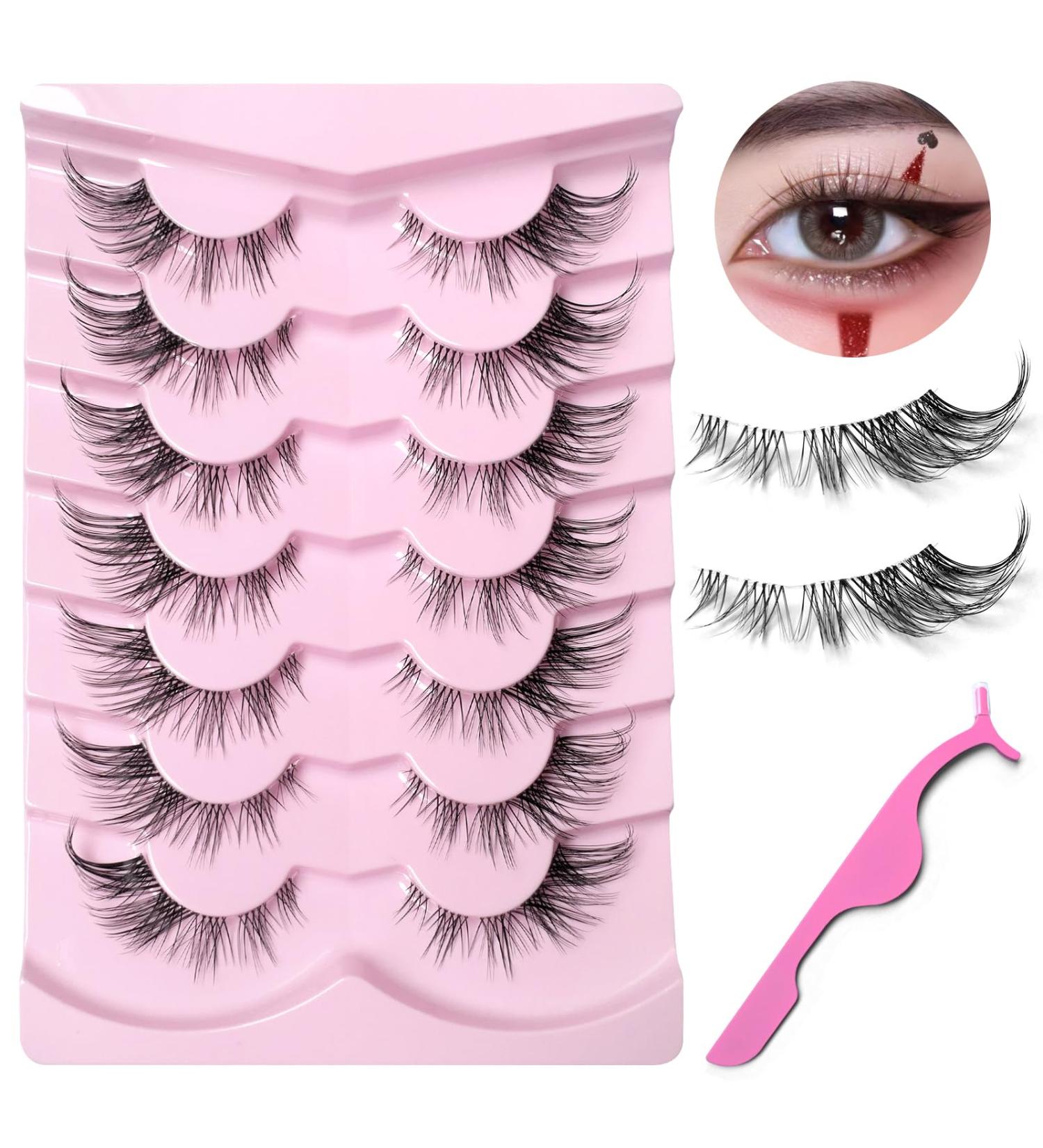 AddFavor Cat Eye Lashes - 7 Pairs Natural Wispy False Eyelashes with Clear Lash Band | 3D Winged End Elongated Strip Lashes Style F - International Shipping Available - Buy Online on GoSupps.com