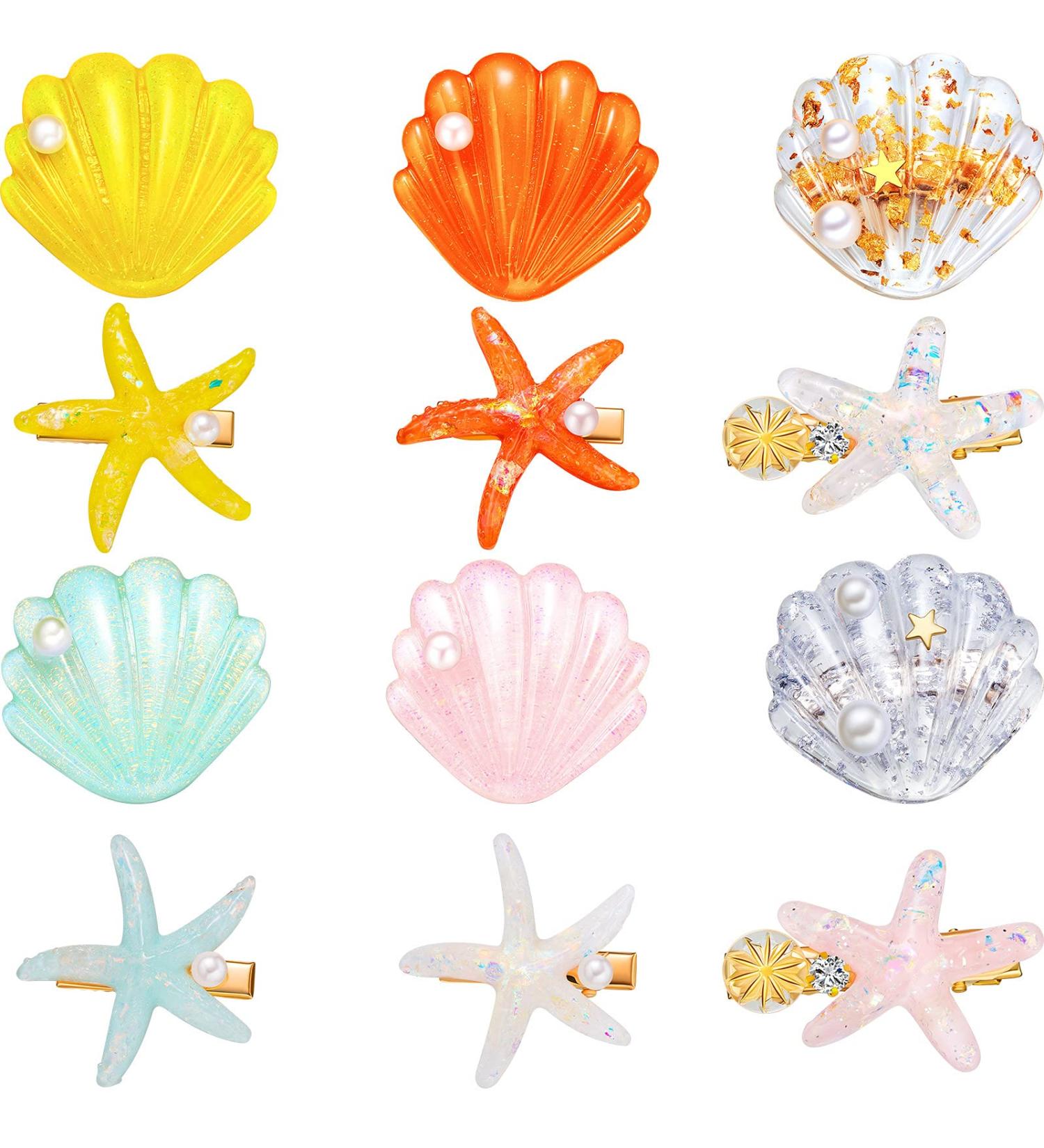 12-Piece Shell Pearl Starfish Hair Clip Set - Acrylic Resin Beach Wedding Accessories (Chic Blue & Elegant Style) - Buy Online on GoSupps.com