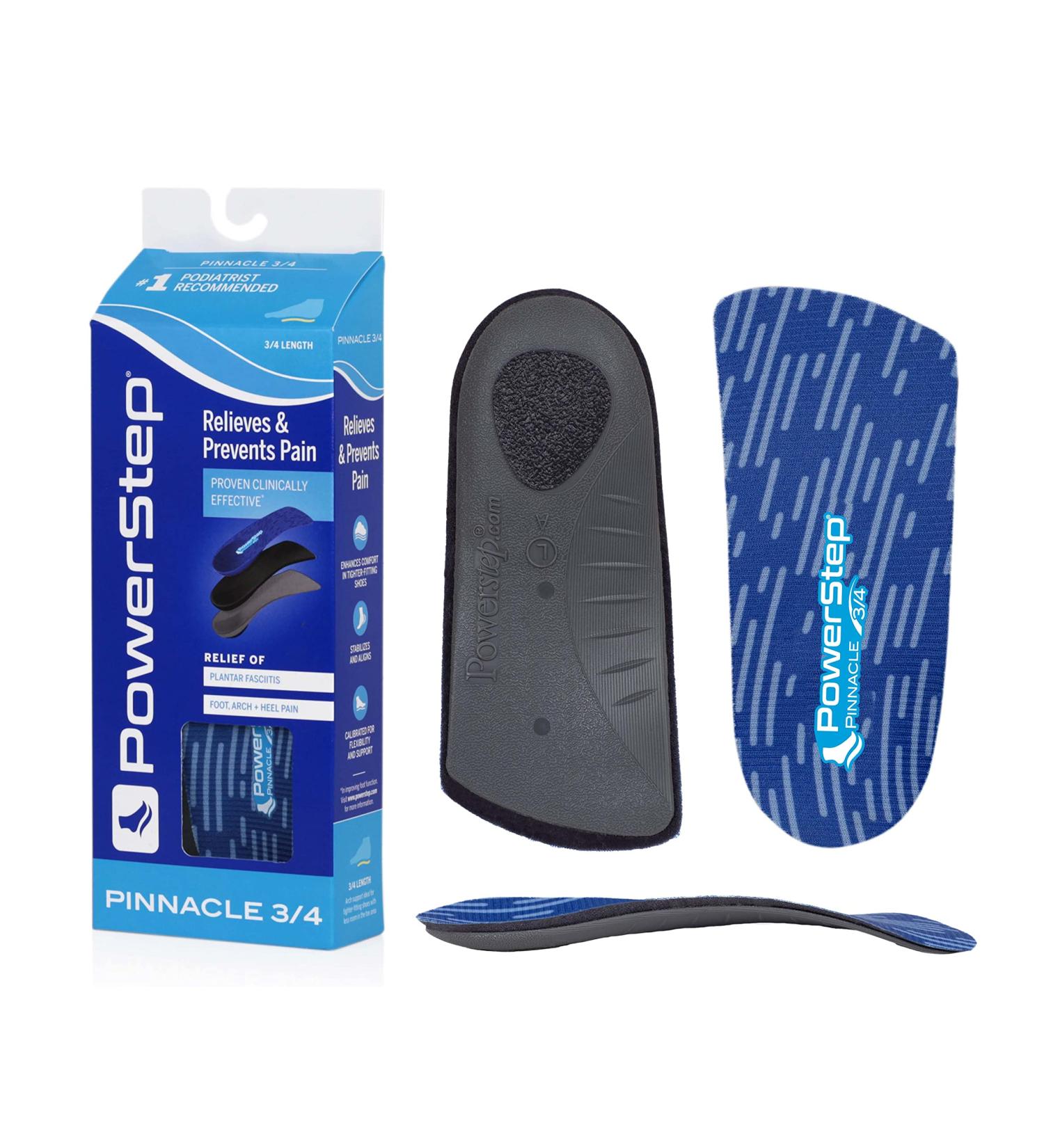 Powerstep Pinnacle 3/4 Thin Arch Support Insole for Women and Men - Blue, Size Men's 5-6.5, Women's 7-8.5 | Ideal for Tight Shoes, Arch Pain Relief and Orthotic Support - Buy Online on GoSupps.com