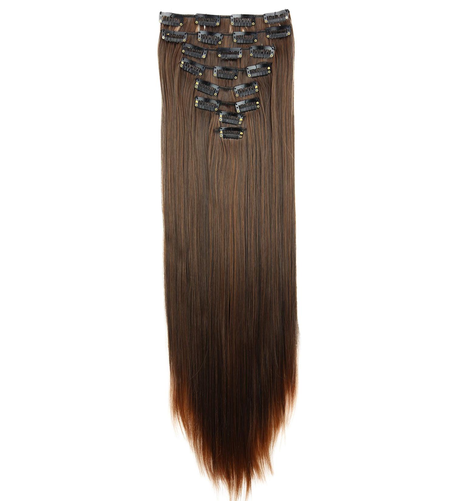 CAISHA by PRETTYSHOP XXl 20" 8 PieCES Set Clip In Extensions Hair Extension Hairpiece Voluminous Straight Brown Mix CES208 brown mix # 4T30 CES208