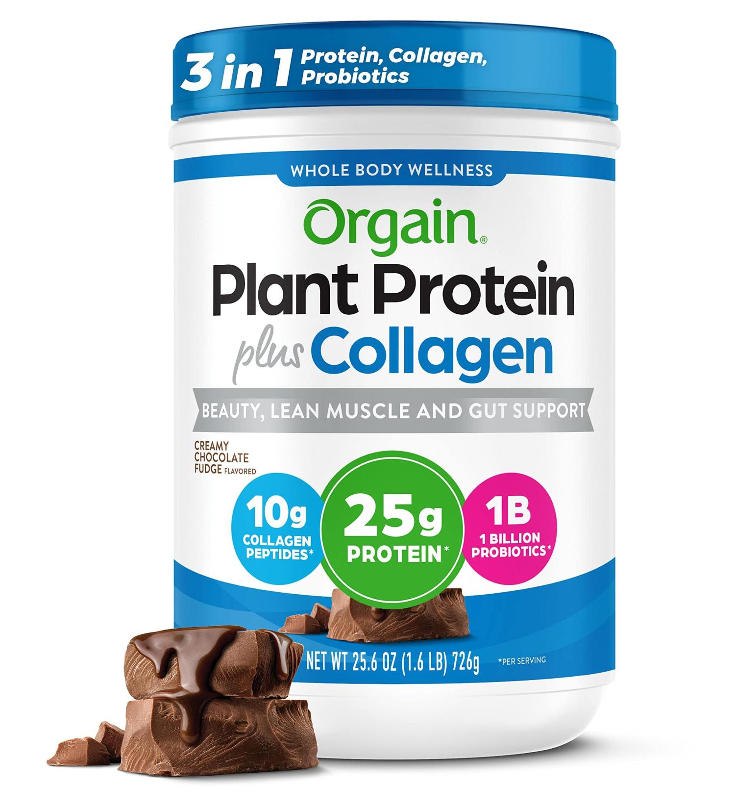 Orgain Protein Powder + Collagen Creamy Chocolate Fudge - 25g of Protein 10g Collagen Peptides Type I & III 1B CFU Probiotics Supports Hair Skin Nail Joint & Gut Health Gluten Free - 1.6lb Creamy Chocolate Fudge 1.  - Buy Online on GoSupps.com