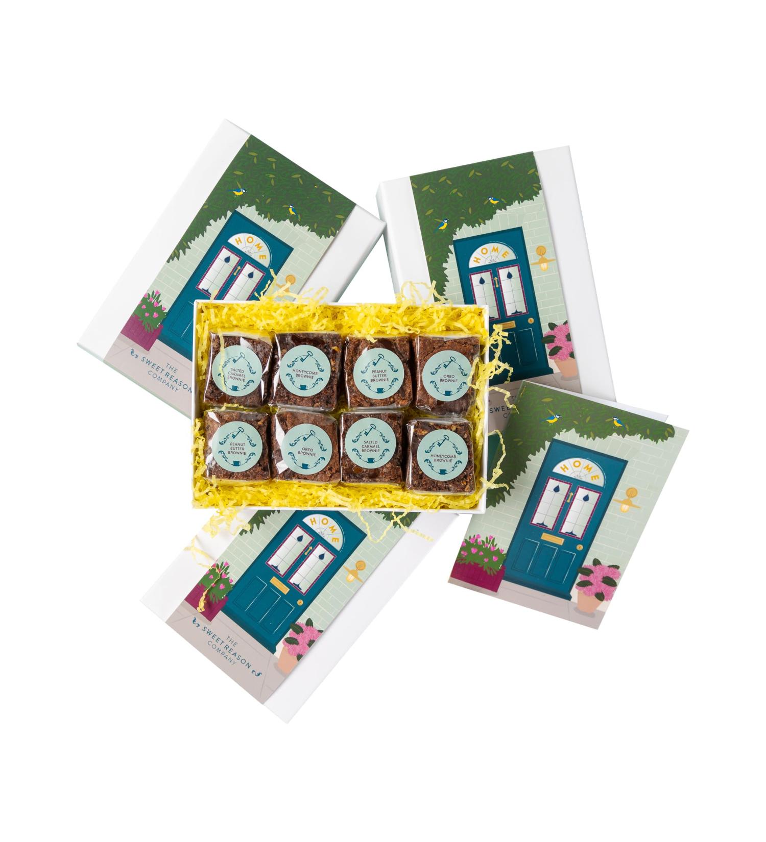 The Sweet Reason Company Luxury Brownie Mixed Gift Box Handmade Gourmet Treats Salted Caramel Honeycomb Oreo & Peanut Butter Flavour - 8 Large Assorted Chocolate Brownies. New Home Gift.