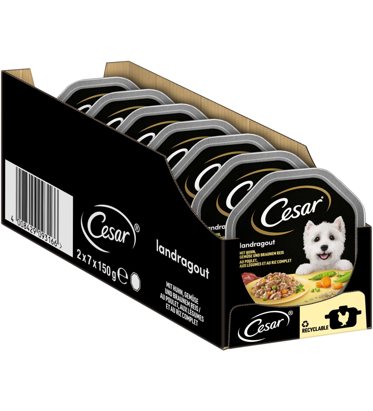 Cesar Adult Dog Food Landragout - 14x150g Premium Wet Dog Food with Chicken Vegetables & Brown Rice | Chef's Recommendation - Buy Online on GoSupps.com