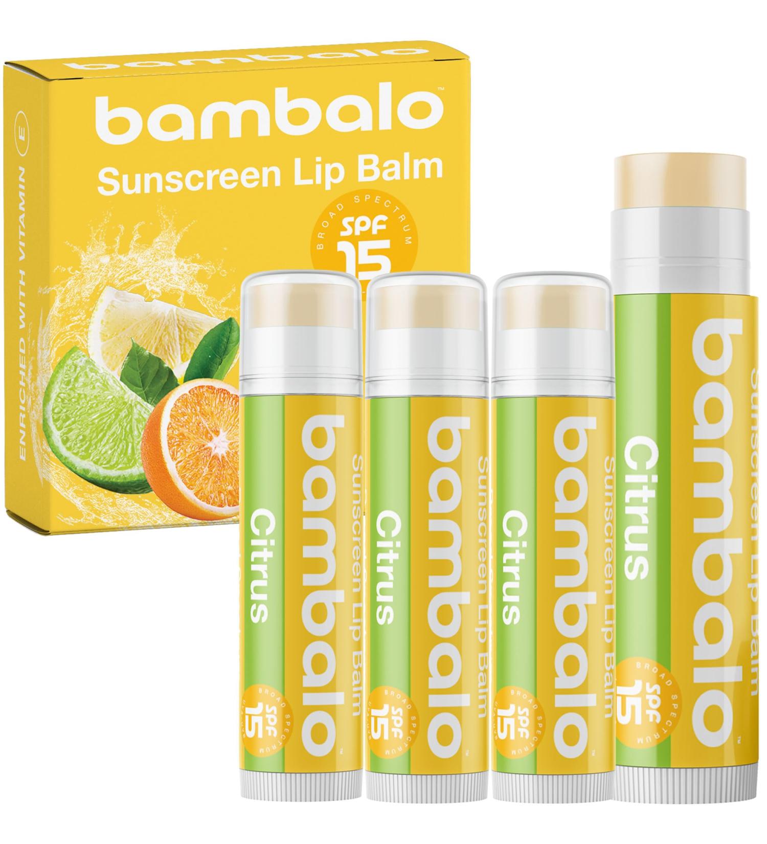 4-Pack Citrus SPF 15 Lip Balm - Organic Ingredients Broad Spectrum UVA/UVB Protection - Hydrating & Moisturizing USA Made SPF 15 Citrus - Buy Online on GoSupps.com