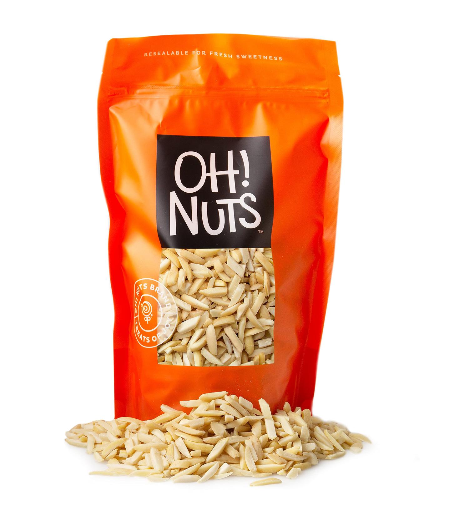 Oh! Nuts Blanched Slivered Almonds | 24oz Bulk Bag - Raw, Unsalted Almond Sticks for Snacking & Baking | High Protein, Heart Healthy, All Natural - 24oz - Buy Online on GoSupps.com