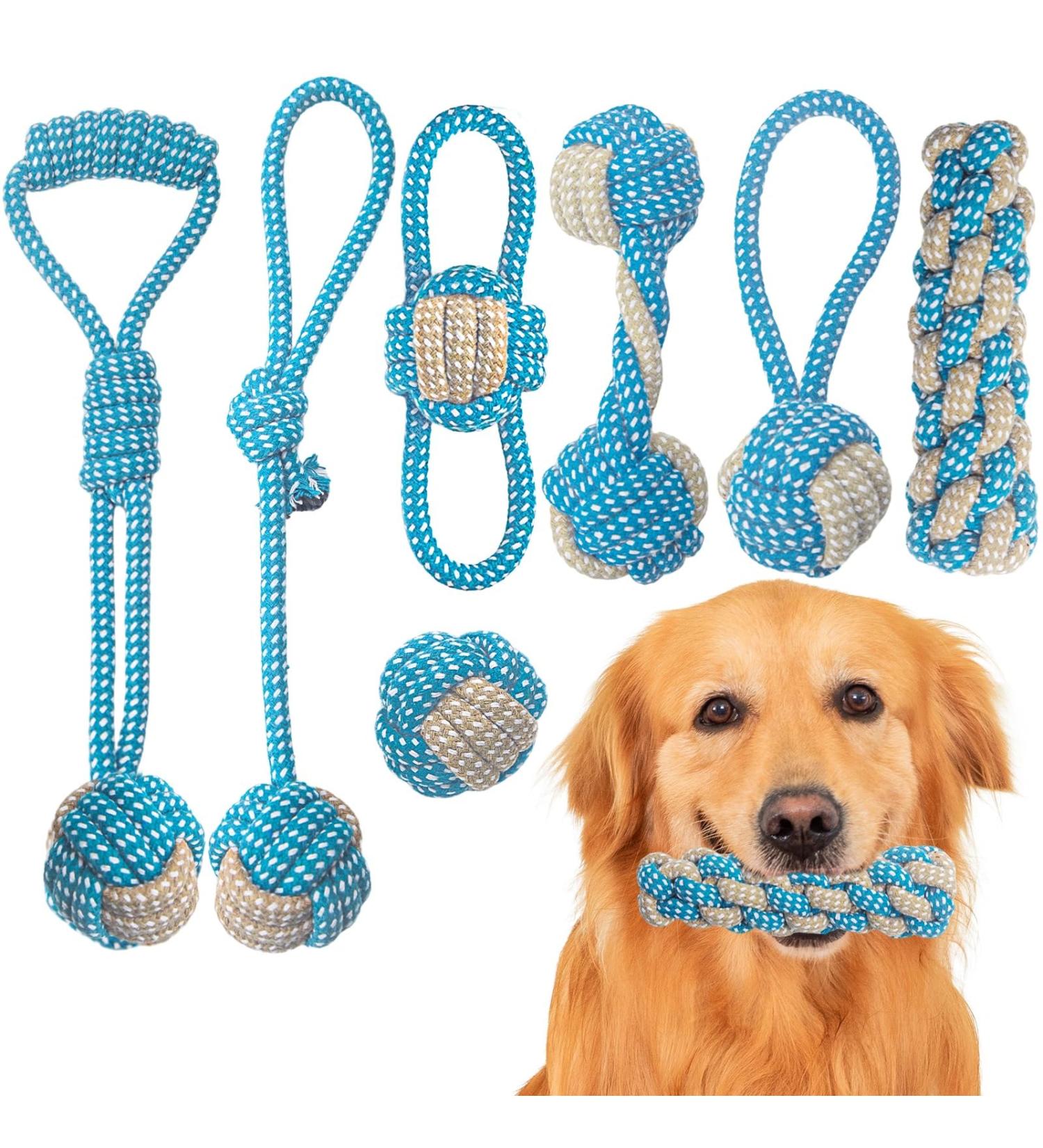 Weocar 7 Pack Puppy Rope Toys Dog Rope Toys for Small Dogs Dog Tug Rope Puppy Teething Rope for Teeth Cleaning and Chewing Keep the Dog from Being Bored Variety of Dog Cotton Rope Toys Blue Blue 7 Pack - Buy Online on GoSupps.com