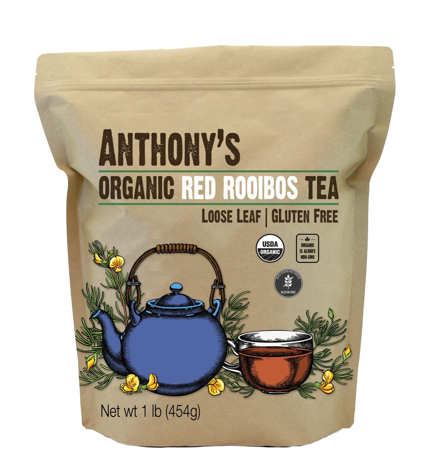 Anthony's Organic Red Rooibos Loose Leaf Tea 1 lb - Gluten Free, Non GMO, Non Irradiated, Keto Friendly - Buy Online on GoSupps.com
