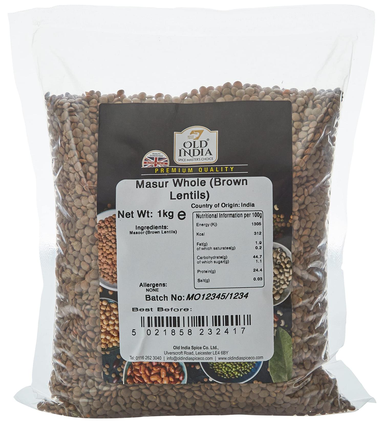 Old India Masur Whole Brown Lentils 1kg - Premium Quality Lentils for Healthy Cooking - Buy Online on GoSupps.com