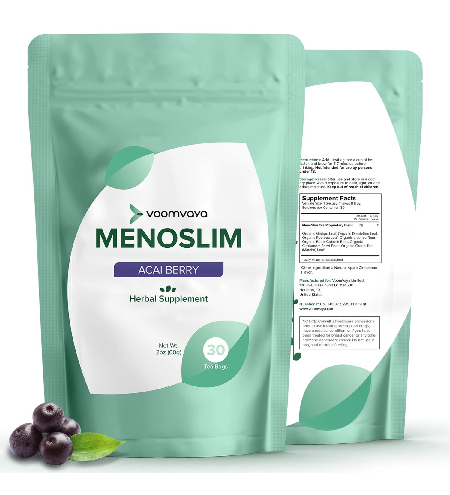 VoomVaya MenoSlim Herbal Tea for Menopause Relief - 30 Tea Bags | Hot Flash & Bloating Support - Buy Online on GoSupps.com