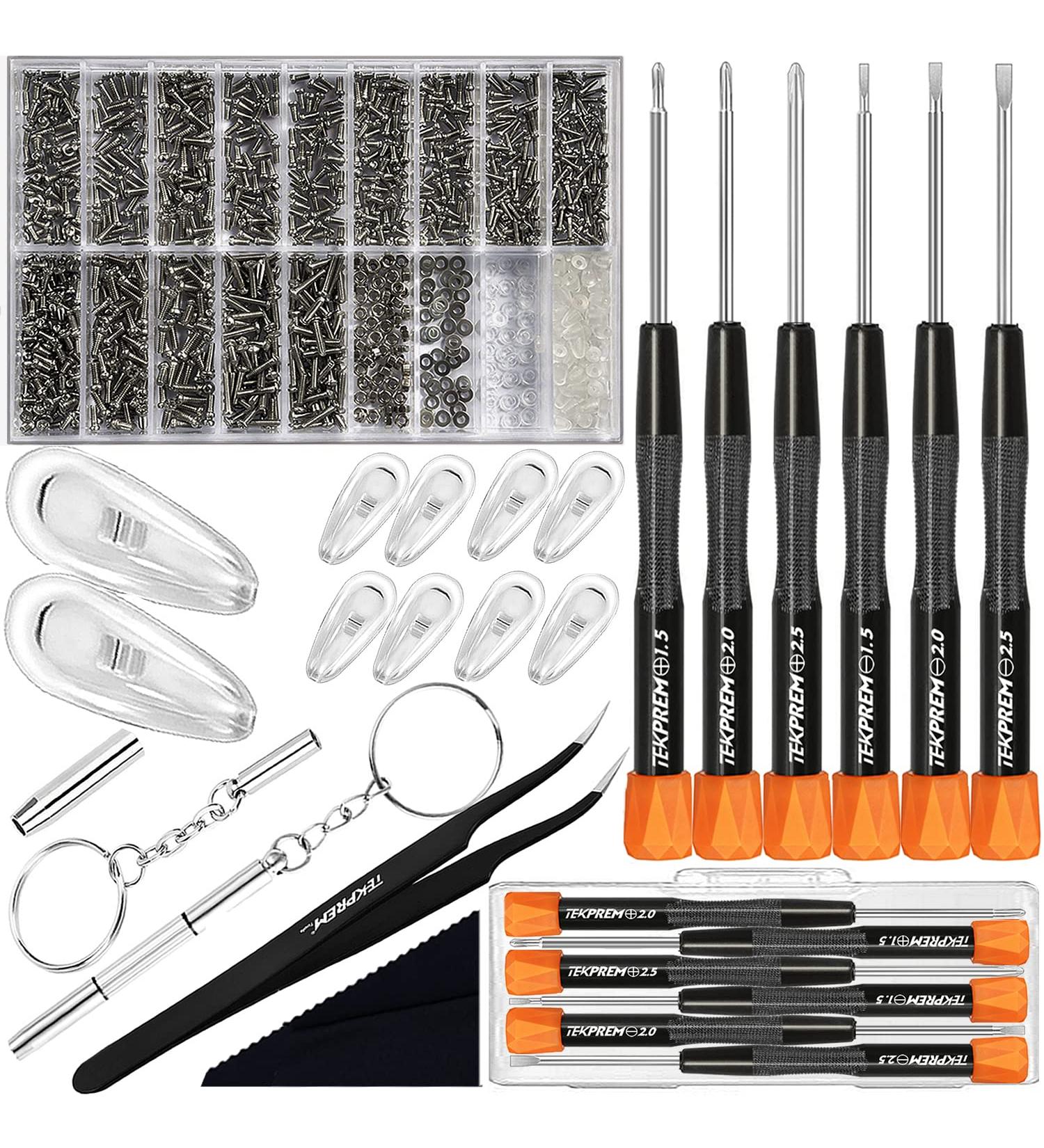 TEKPREM Eyeglass Repair Tools Kit - Glasses Screwdriver Set with Screws, Nose Pads, Tweezer, Cleaning Cloth - for Eye glasses, Sunglasses Repair and Nose Piece Replacement - Buy Online on GoSupps.com