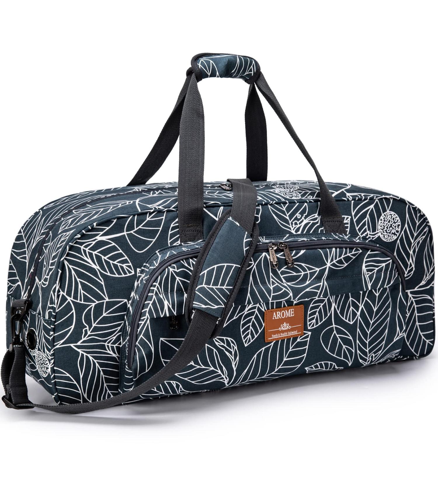 AROME Large Canvas Yoga Mat Bag for 1/4-1/2 Extra Thick Exercise Mat - Blue Leaf - Buy Online on GoSupps.com