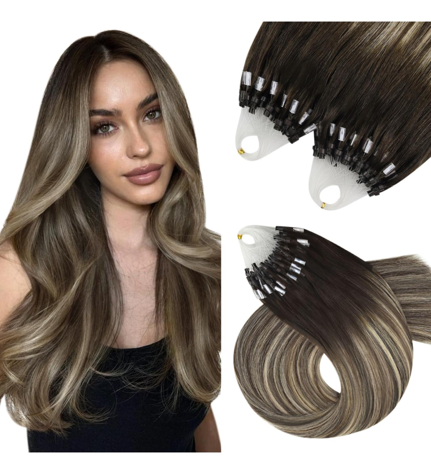 Buy Youngsee Ombre Microring Extensions - Real Hair 40cm Dark Brown Ash Blond - Remy Micro Loop Hair Extensions 50g #4/18/4 - Buy Online on GoSupps.com