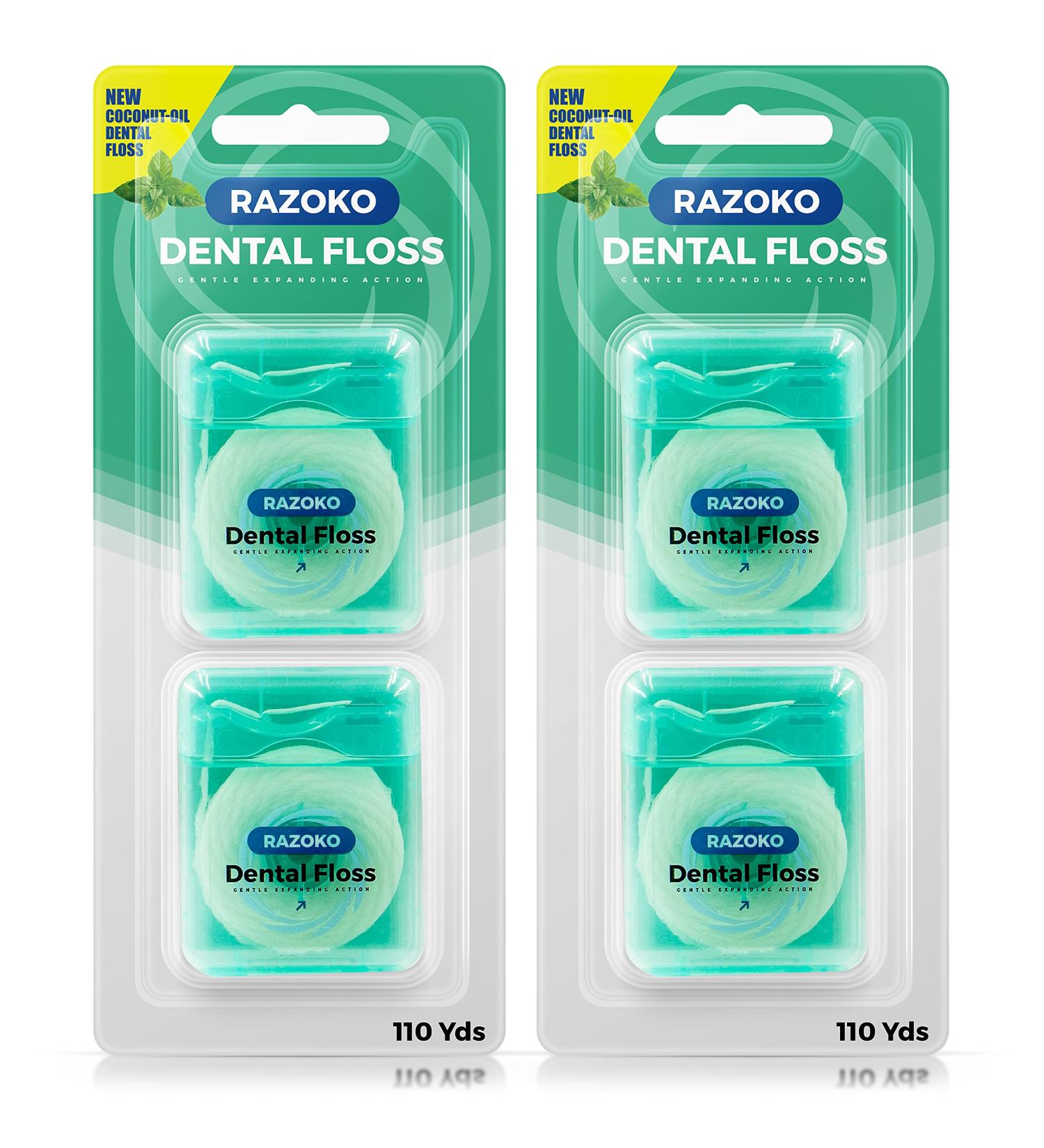 Coconut Oil Dental Floss 55 Yards 4 Count - Mint Flavored Expanding Floss for Wide Spaces - Buy Online on GoSupps.com
