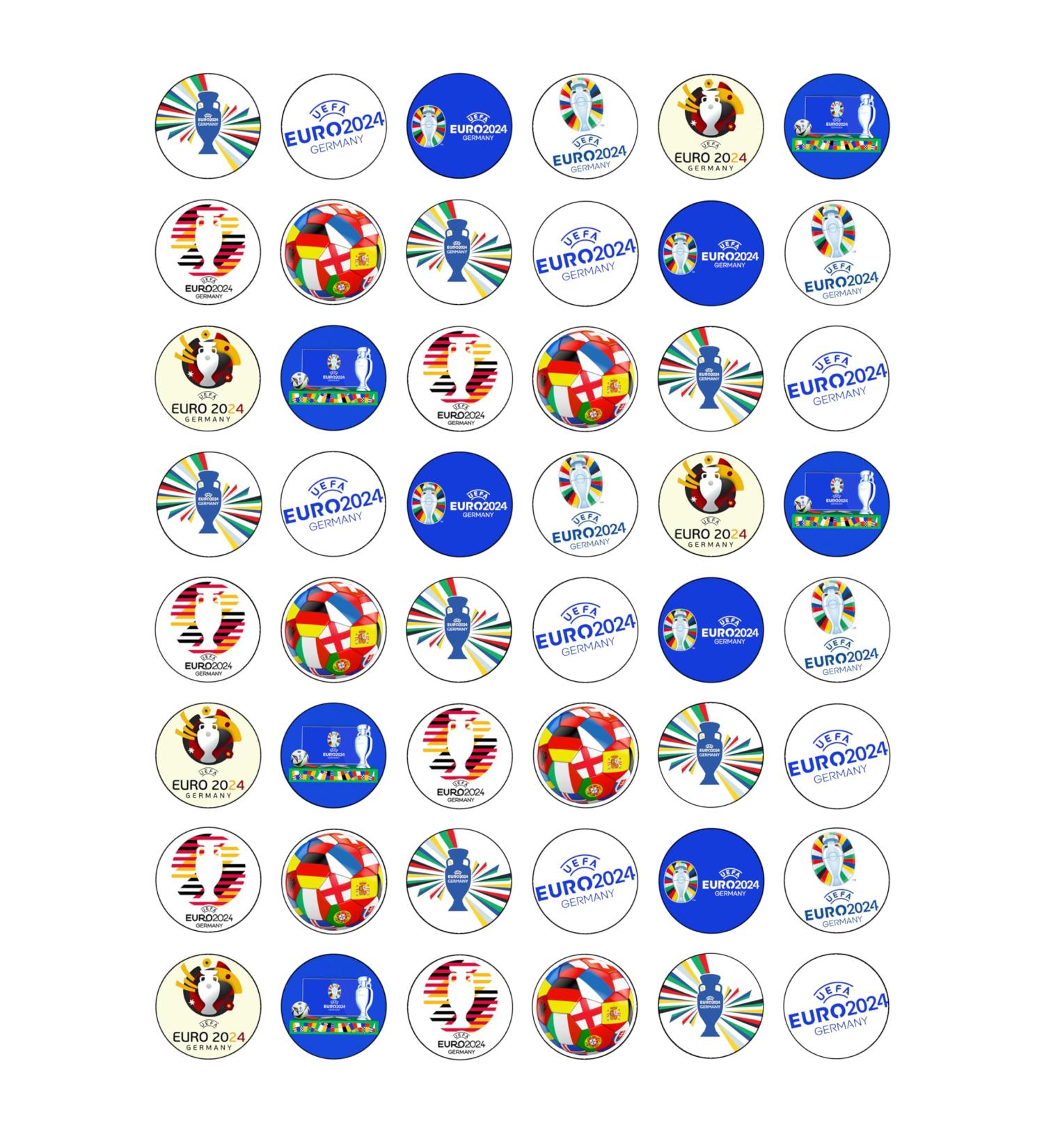 48 Football 2024 Euros Germany Themed Edible Wafer Paper Cake Toppers Decorations - 2.5cm circles