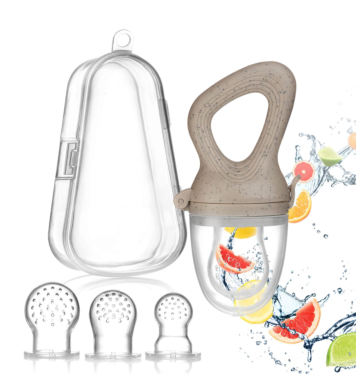 Magaluga Fruit Sucker for Babies - BPA-Free Dental Aid with 3 Suction Cups & Hygienic Storage Box - Size S M L - Perfect for 4+ Months & Biting Relief - Light Gray - Buy Online on GoSupps.com