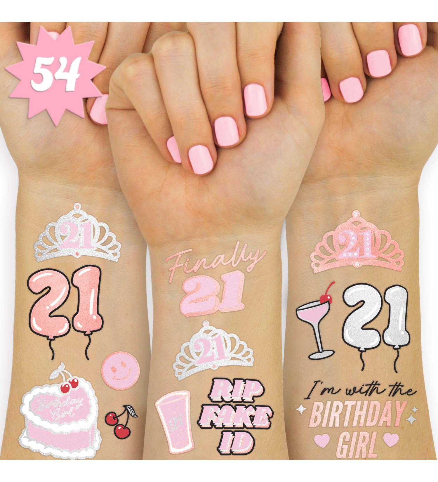 XO Fetti Finally 21 Temporary Tattoos - 54 Metallic Styles | Rose Gold & Silver - 21st Birthday Party Decorations - Buy Online on GoSupps.com