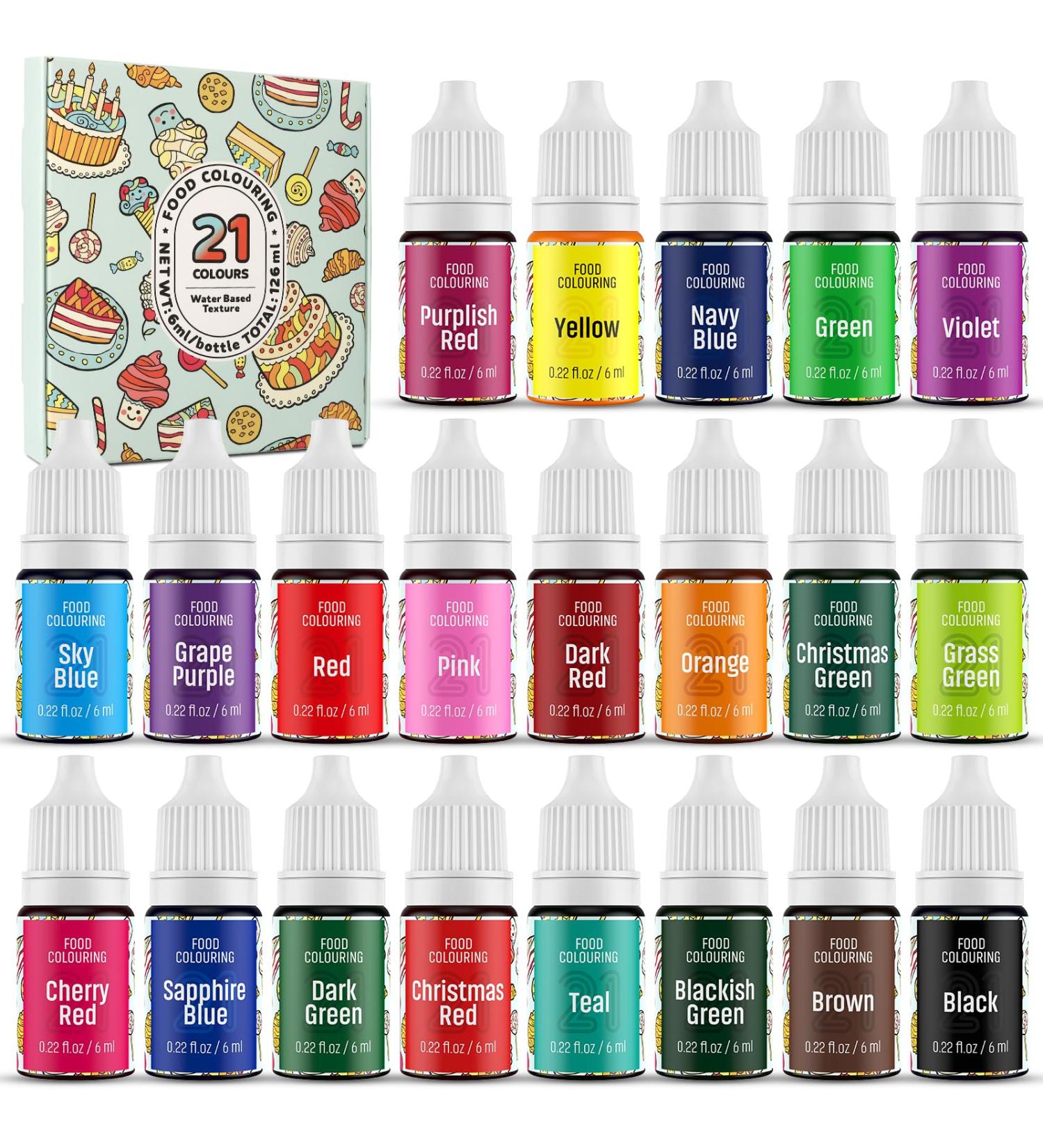 Food Colouring Liquid - 21 Colour Concentrated Food Colouring Set Waysroma Neon Liquid Food Dye for Baking Cakes Drinks Fondant Cupcakes - 6ml Each - Buy Online on GoSupps.com