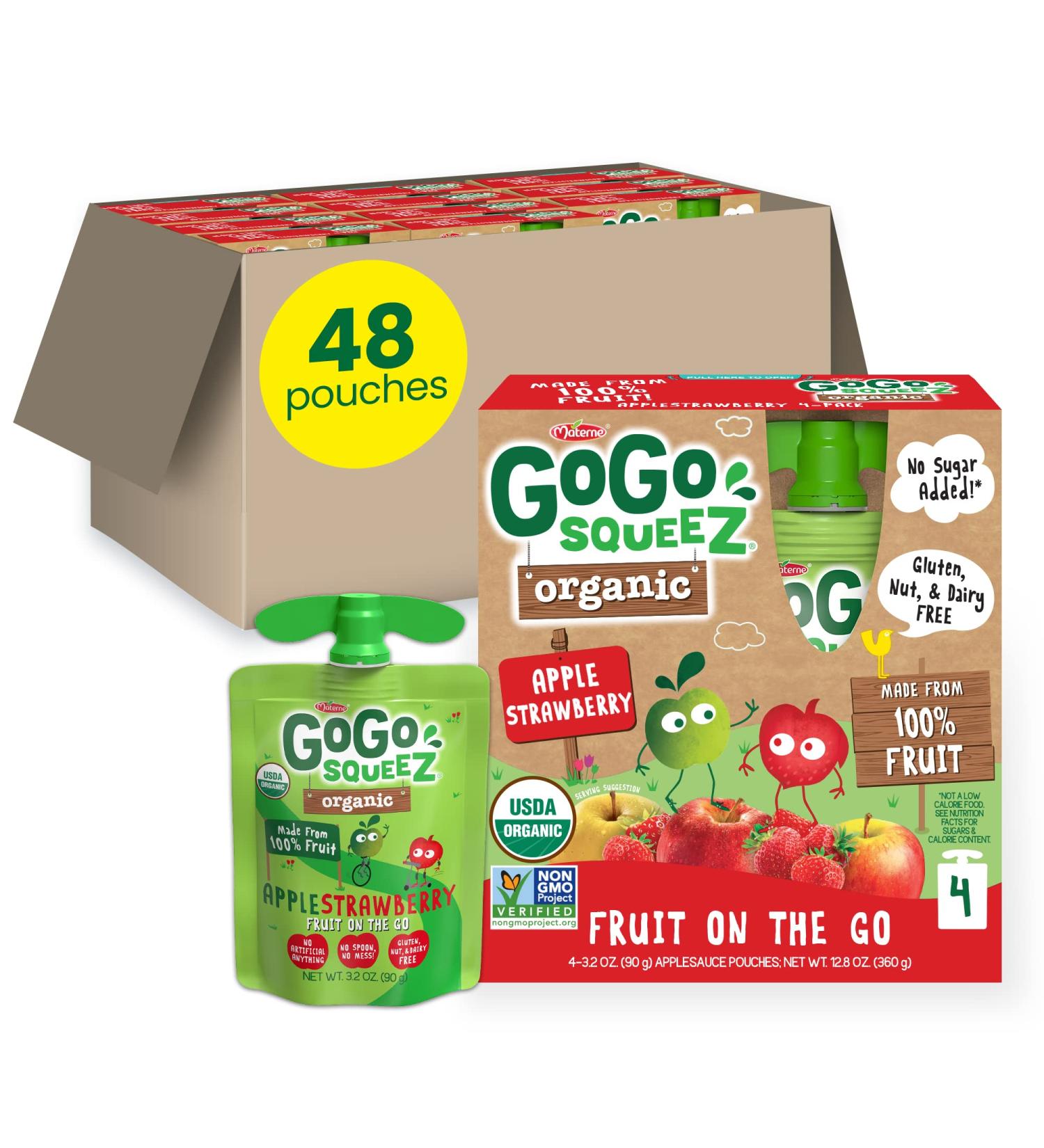 GoGo squeeZ Organic Apple Strawberry Pouches - 48 Gluten-Free Vegan Snacks for Kids - Buy Online on GoSupps.com