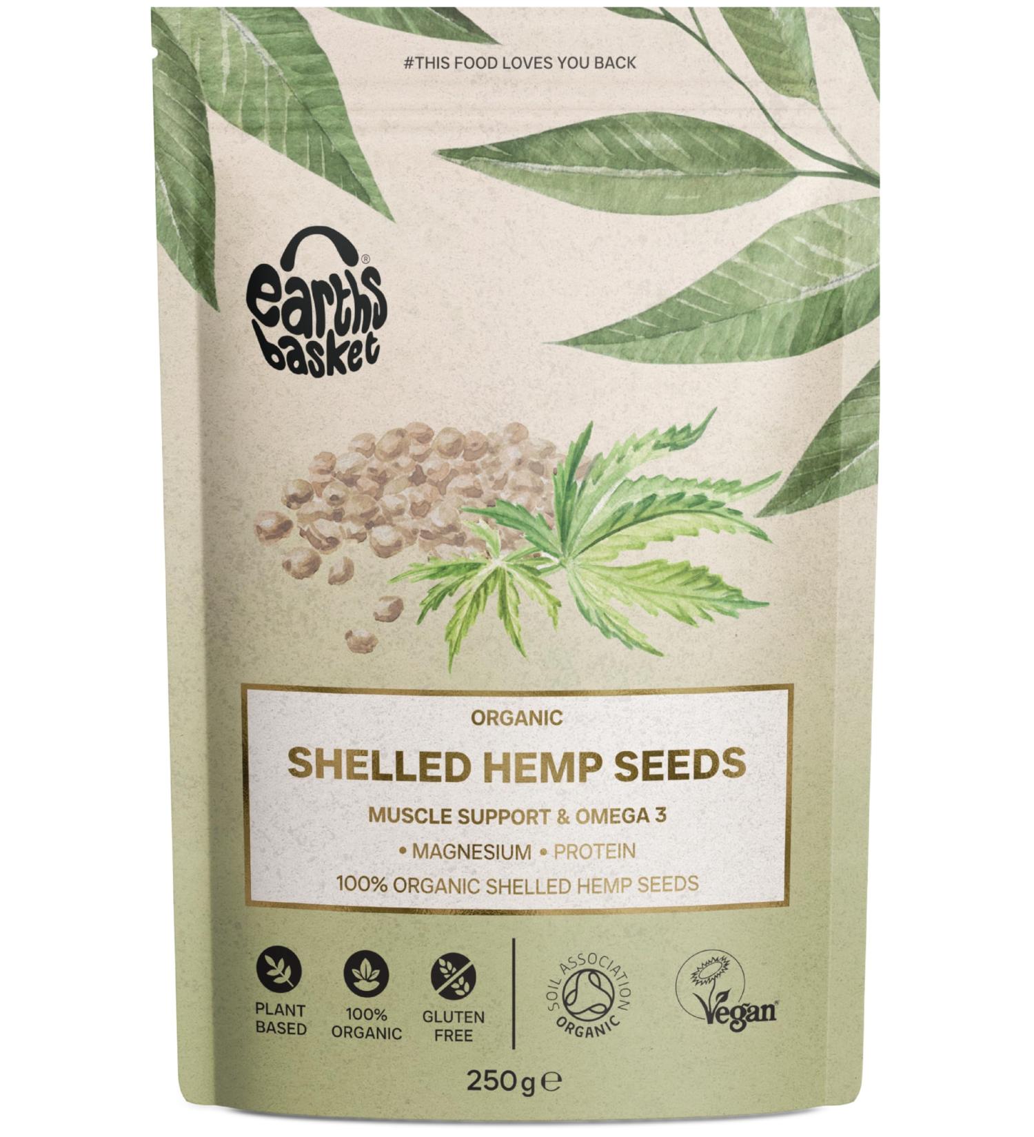 Earth's Basket Organic Shelled Hemp Seeds 250g - High Protein Superfood - Buy Online on GoSupps.com
