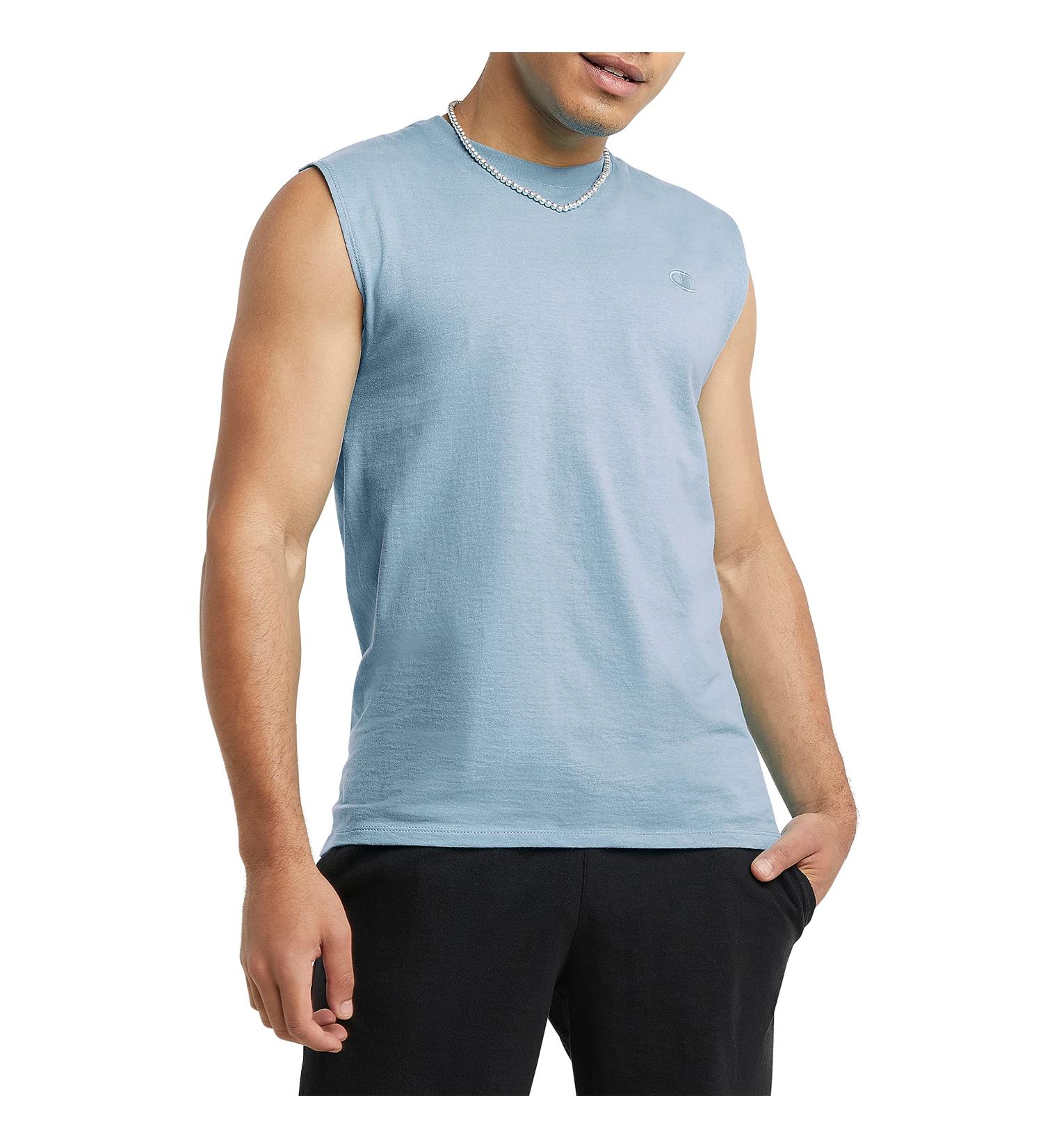 Champion Men's Classic Cotton Muscle Tee, Pure Cotton Muscle T-Shirt, Basic Muscle Tee for Men XX-Large Refine Sky Blue