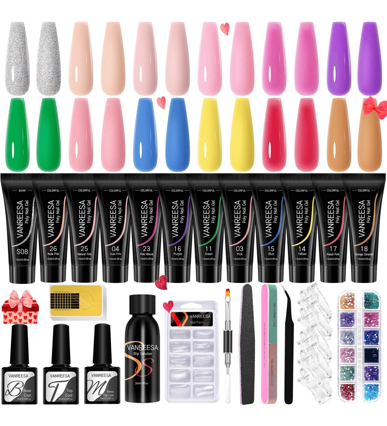 VANREESA Poly Nail Gel Kit - 12 Colors Nail Extension Set for DIY Manicures | Professional Starter Kit for Women - Colorful Flowers - Buy Online on GoSupps.com