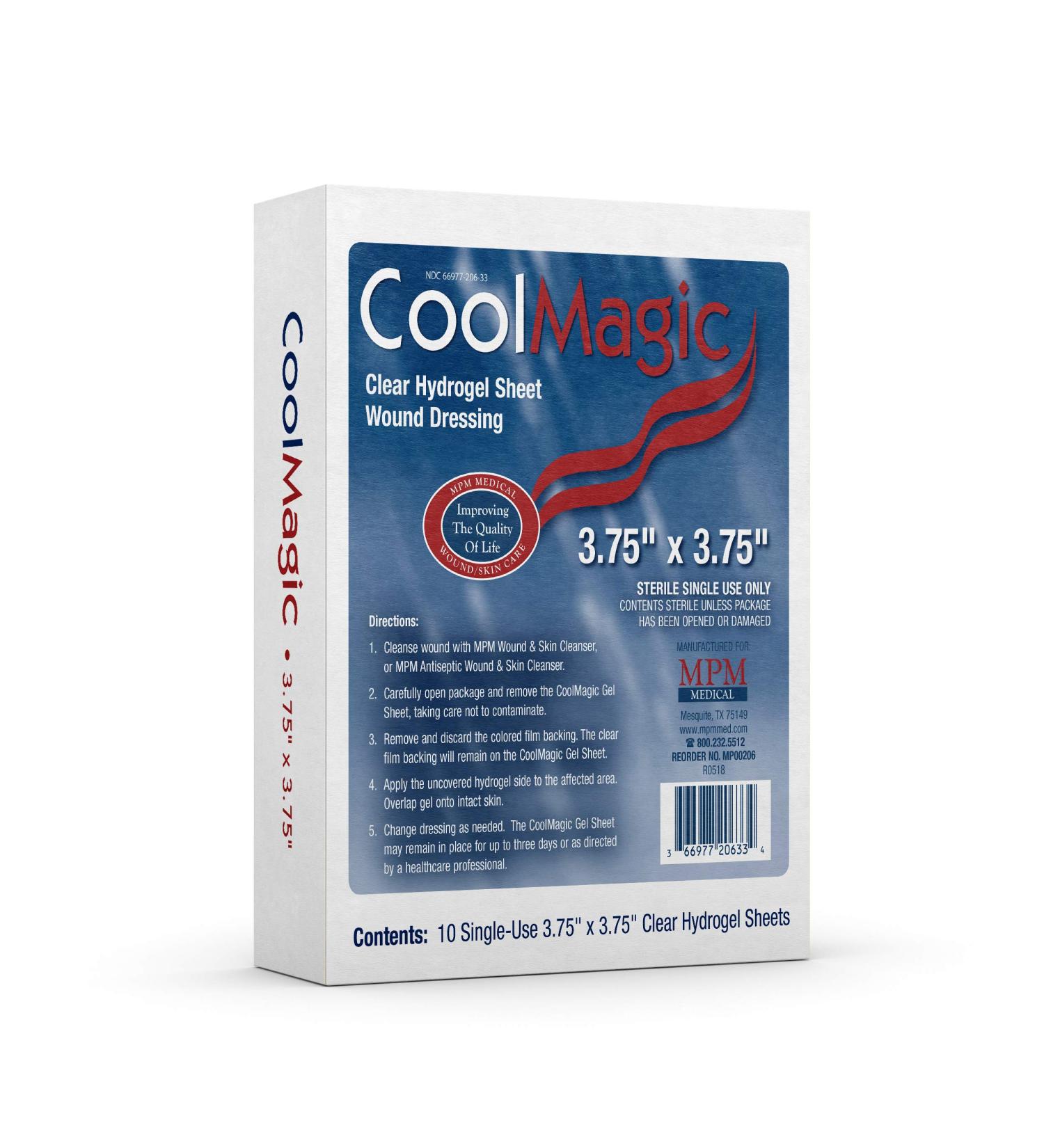 CoolMagic Clear Hydrogel Sheet Wound Dressing  3.75 x 3.75  Box of 10 10 Count (Pack of 1)