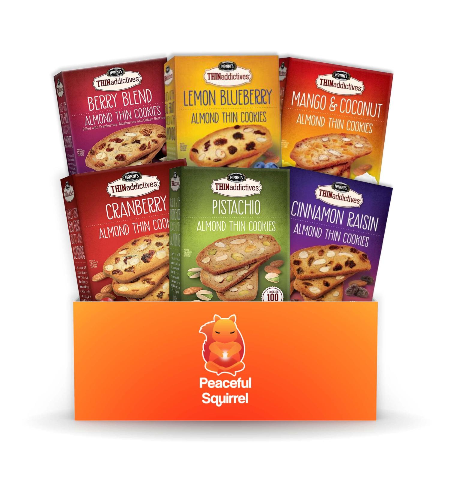 Nonni's THINaddictives Almond Thin Cookies Variety Pack - 6 Flavors, 18 Cookies Per Box, On-The-Go Snack, 100 Calories - 4.4 Oz Each - Buy Online on GoSupps.com
