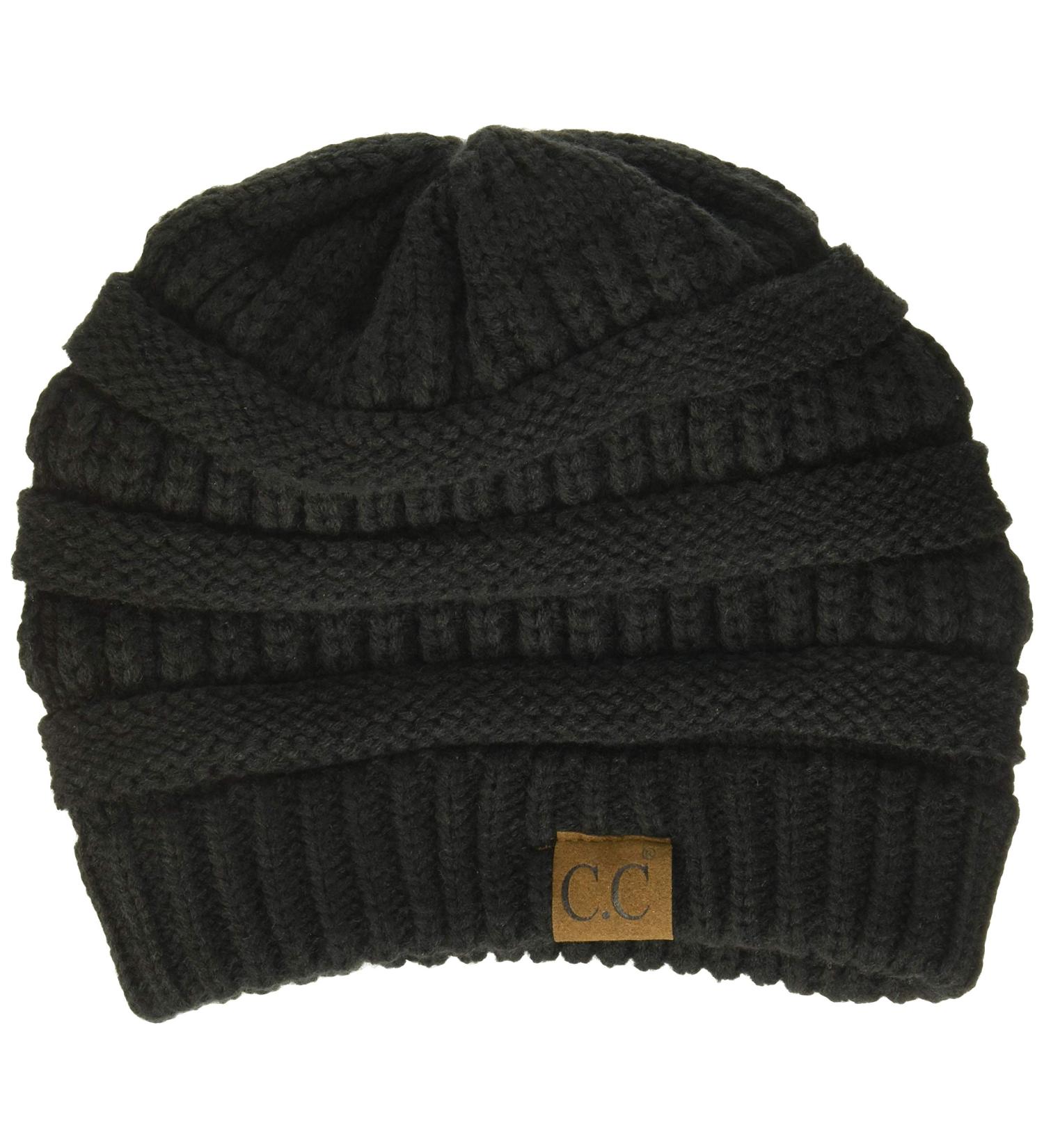 C.C Trendy Warm Chunky Soft Stretch Cable Knit Beanie Skully Black