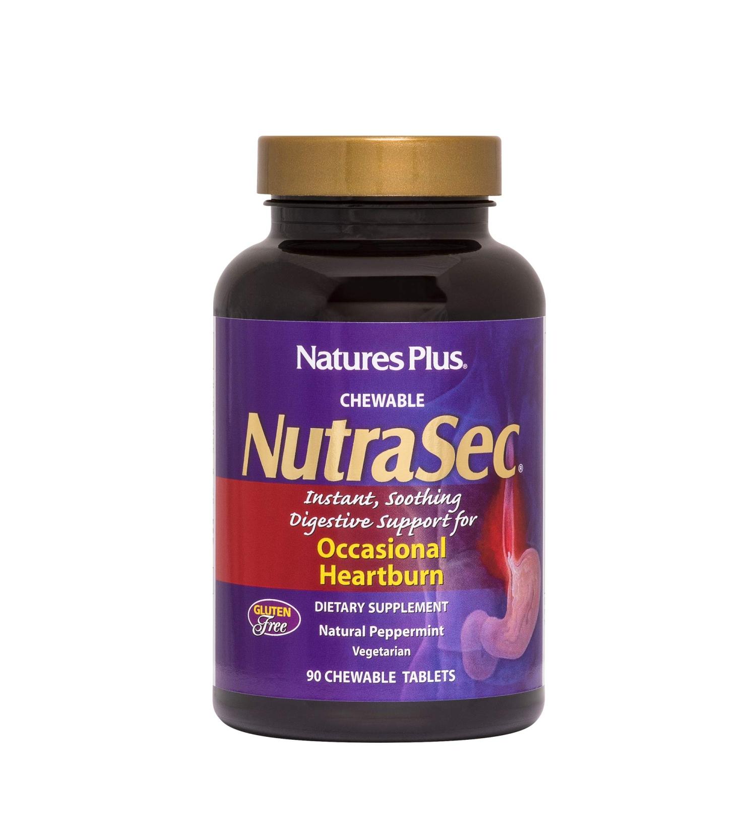 NaturesPlus Nutrasec Chewable Tablets - Natural Peppermint Flavor - Digestive Support - 90 Tablets - Buy Online on GoSupps.com