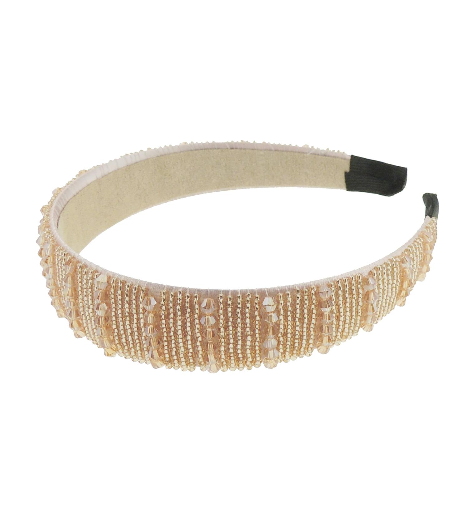 Womens Sparkly Beaded Jeweled Embellished Crystal Birthday Party Wedding Bridal Special Occasion Hair Accessories 2.5cm Short Long Hair Headband Alice Band Hairband Pink Gold Pale Pink Gold