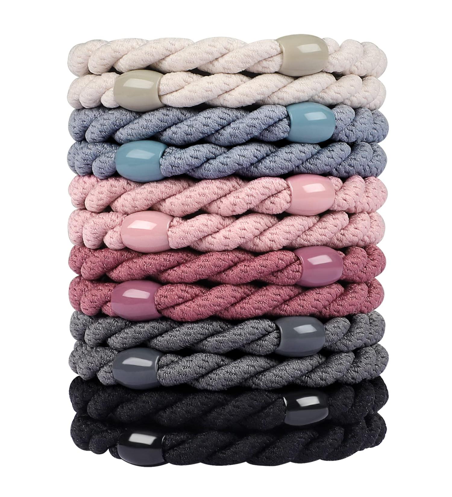 Cozeasy 12-Piece Elastic Hair Tie Set for Thick & Curly Hair - No Metal Ponytail Holders in Ivory Smoke Blue Pink Cherry Gray & Black - Buy Online on GoSupps.com