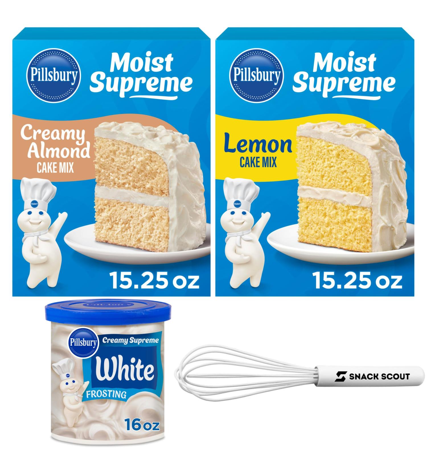 Pillsbury American Cake Mix Creamy Almond and Lemon With White Frosting | Bundle With Snack Scout Whisk - Buy Online on GoSupps.com