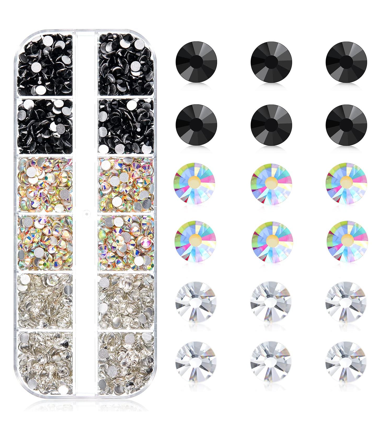 Modelones 1440Pcs Rhinestones for Nails - Nail Diamonds Round Gems for Acrylic Nails and Nail Art - SS10 (2.7-2.9mm) A1-AB/Clear/Black - Buy Online on GoSupps.com